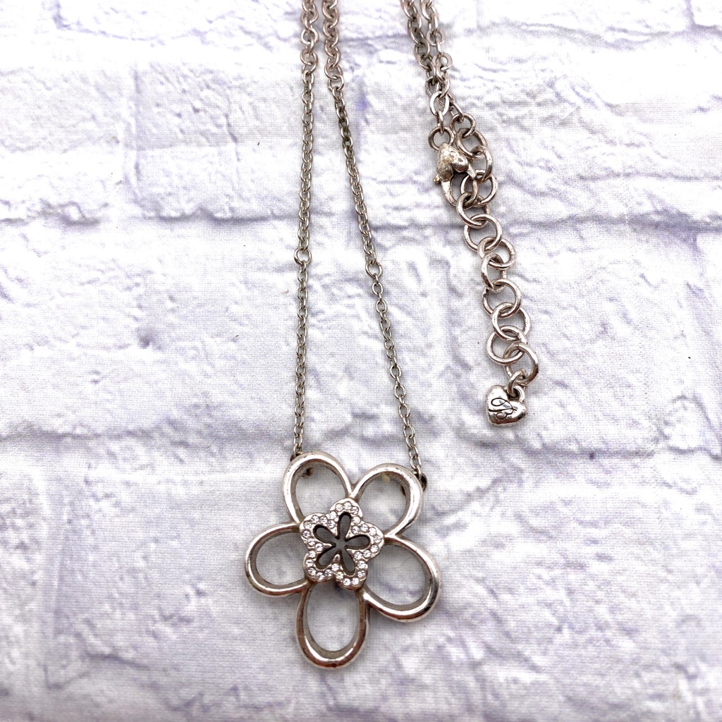 Brighton, Infinity, Crystal Scalloped, Cut Out Flower Silver Necklace
